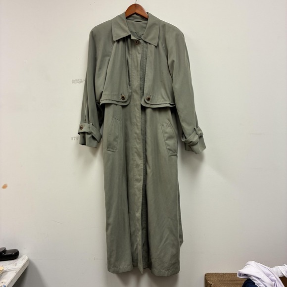 Fitzwright Jackets & Blazers - Fitzwright Coat Womens 10 Gray Long Rain Trench Collared Lined Button Pockets